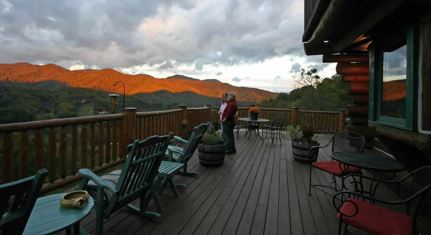 Sunset over the mountains from the Wildberry Lodge deck